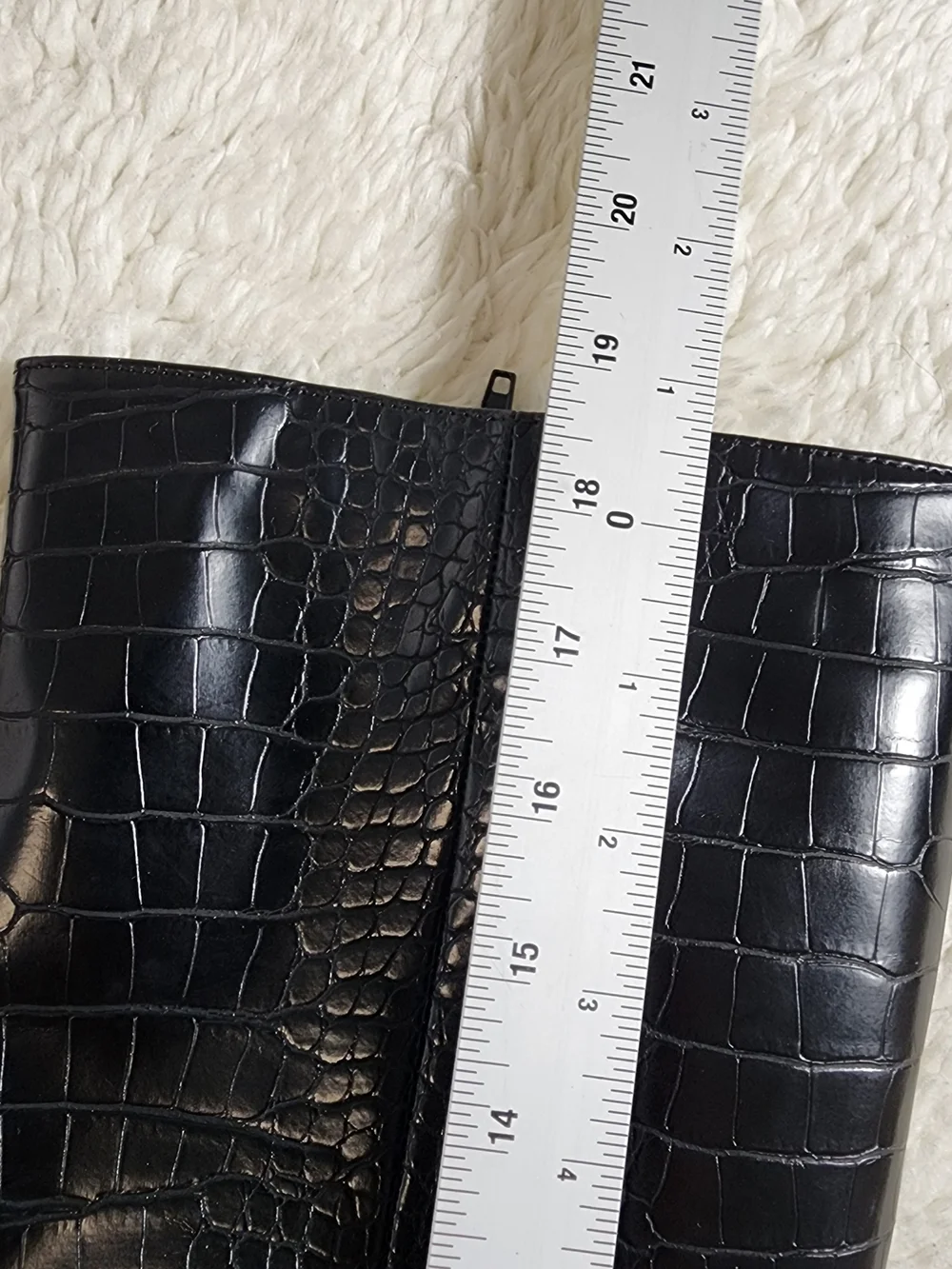 Bleecker & Bond Lyla Womens Boots 7M Black Croc Embossed Block Heel Tall Chic